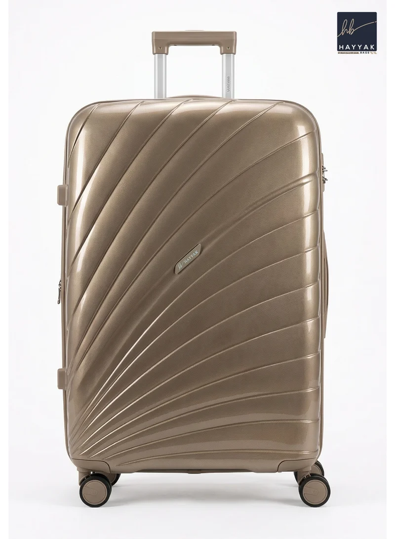 هاياك مجموعة من 3 حقائب سفر | عربة أمتعة صلبة من البولي بروبيلين (PP) | حجم المقصورة: 20 بوصة، حجم متوسط: 24 بوصة، حجم كبير: 28 بوصة | لون كاكي